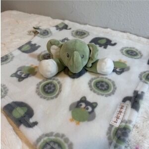 Blankets & Beyond Green Elephant Owl Baby Security Blanket Lovey Fleece White
